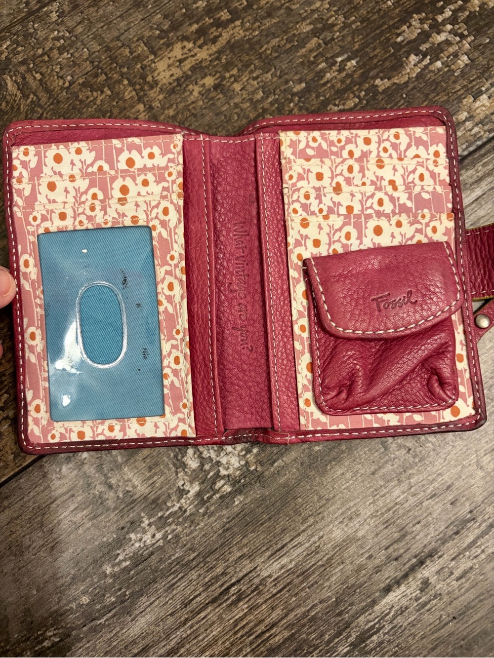 Fossil Brown Leather Wallet with Pink Trim and Multicolor Dot Print - Picture 4 of 5
